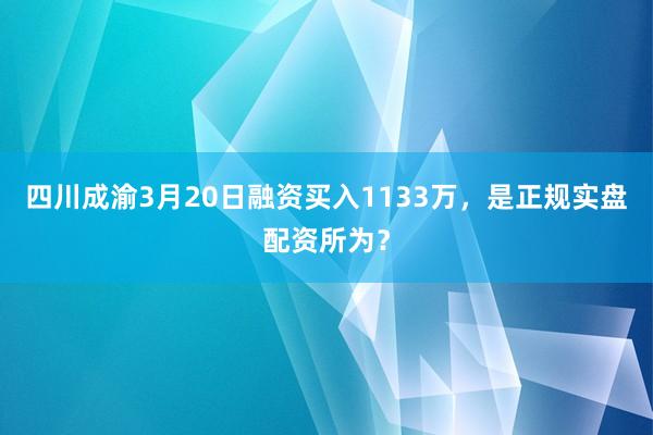 四川成渝3月20日融资买入1133万，是正规实盘配资所为？