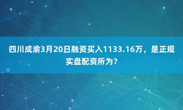 四川成渝3月20日融资买入1133.16万，是正规实盘配资所为？