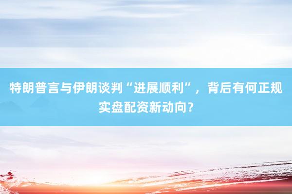 特朗普言与伊朗谈判“进展顺利”，背后有何正规实盘配资新动向？