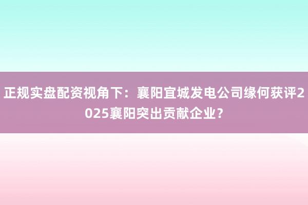 正规实盘配资视角下：襄阳宜城发电公司缘何获评2025襄阳突出贡献企业？