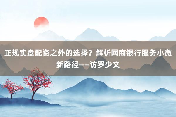 正规实盘配资之外的选择？解析网商银行服务小微新路径——访罗少文