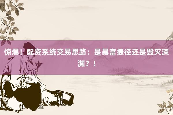 惊爆！配资系统交易思路：是暴富捷径还是毁灭深渊？！