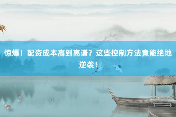 惊爆！配资成本高到离谱？这些控制方法竟能绝地逆袭！