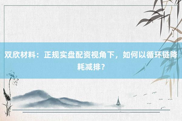 双欣材料：正规实盘配资视角下，如何以循环链降耗减排？