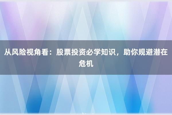 从风险视角看：股票投资必学知识，助你规避潜在危机