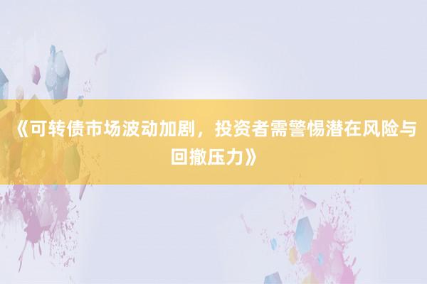 《可转债市场波动加剧，投资者需警惕潜在风险与回撤压力》