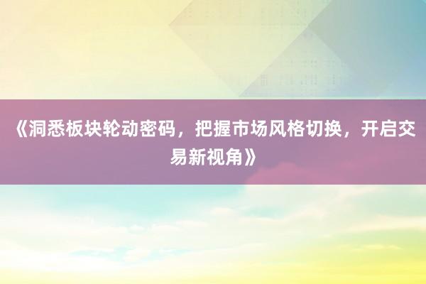 《洞悉板块轮动密码，把握市场风格切换，开启交易新视角》