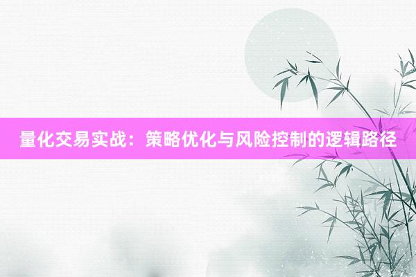 量化交易实战：策略优化与风险控制的逻辑路径