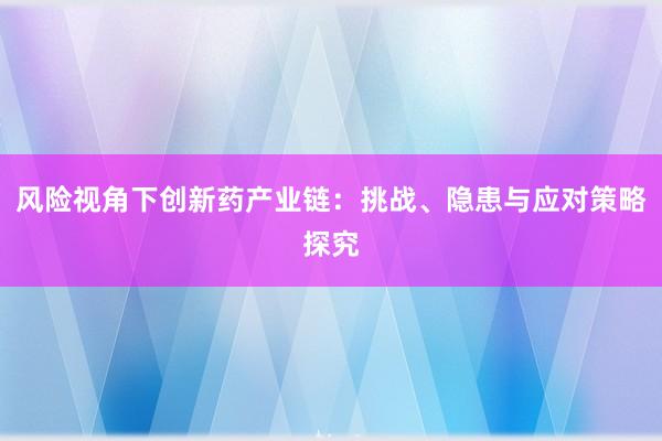 风险视角下创新药产业链：挑战、隐患与应对策略探究
