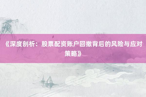 《深度剖析：股票配资账户回撤背后的风险与应对策略》