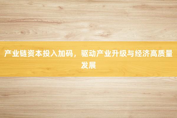 产业链资本投入加码,驱动产业升级与经济高质量发展