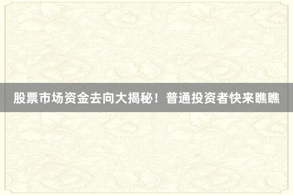 股票市场资金去向大揭秘！普通投资者快来瞧瞧