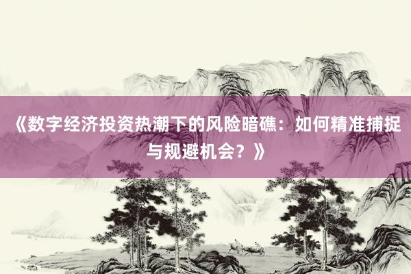《数字经济投资热潮下的风险暗礁:如何精准捕捉与规避机会?》