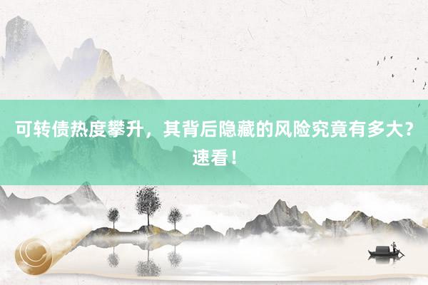 可转债热度攀升，其背后隐藏的风险究竟有多大？速看！