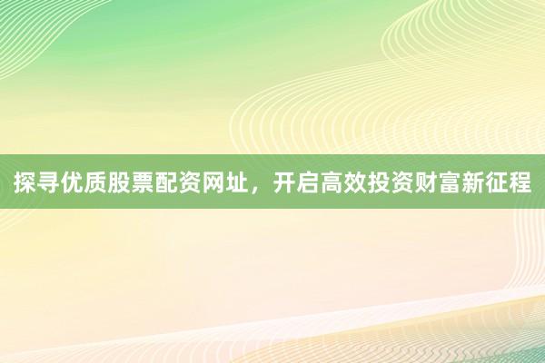 探寻优质股票配资网址，开启高效投资财富新征程