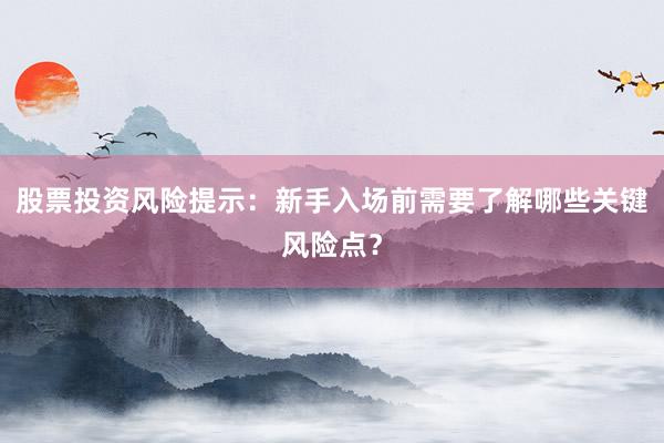 股票投资风险提示：新手入场前需要了解哪些关键风险点？