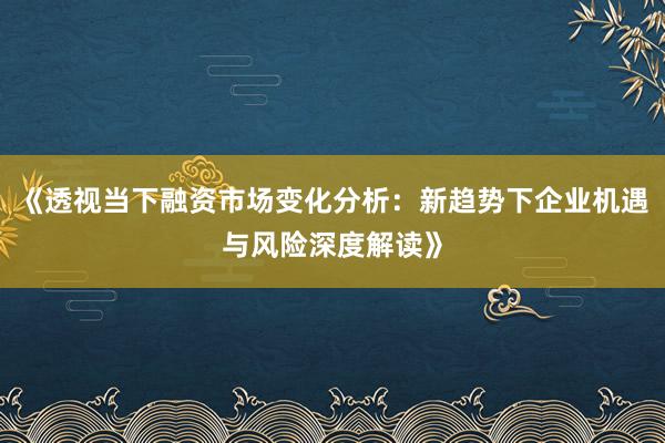 《透视当下融资市场变化分析：新趋势下企业机遇与风险深度解读》